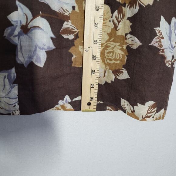 Boston Proper 100% Linen Floral Mini Dress 10 Brown High Neck Sleeveless Beach - Picture 10 of 12